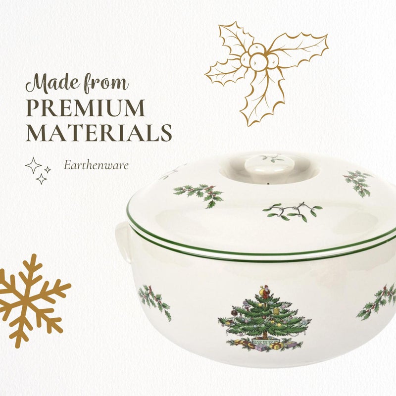 Spode Christmas Tree Round Covered Deep Casserole Dish (8.75" x 5") - Festive Holiday Serveware & Vintage Christmas Table Centerpiece - Fine Earthenware Classic Holiday Bakeware - Image 4